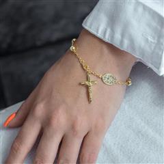 Gold Plated 925 Sterling Silver Diamond Cut Rosary Bracelet 7.5